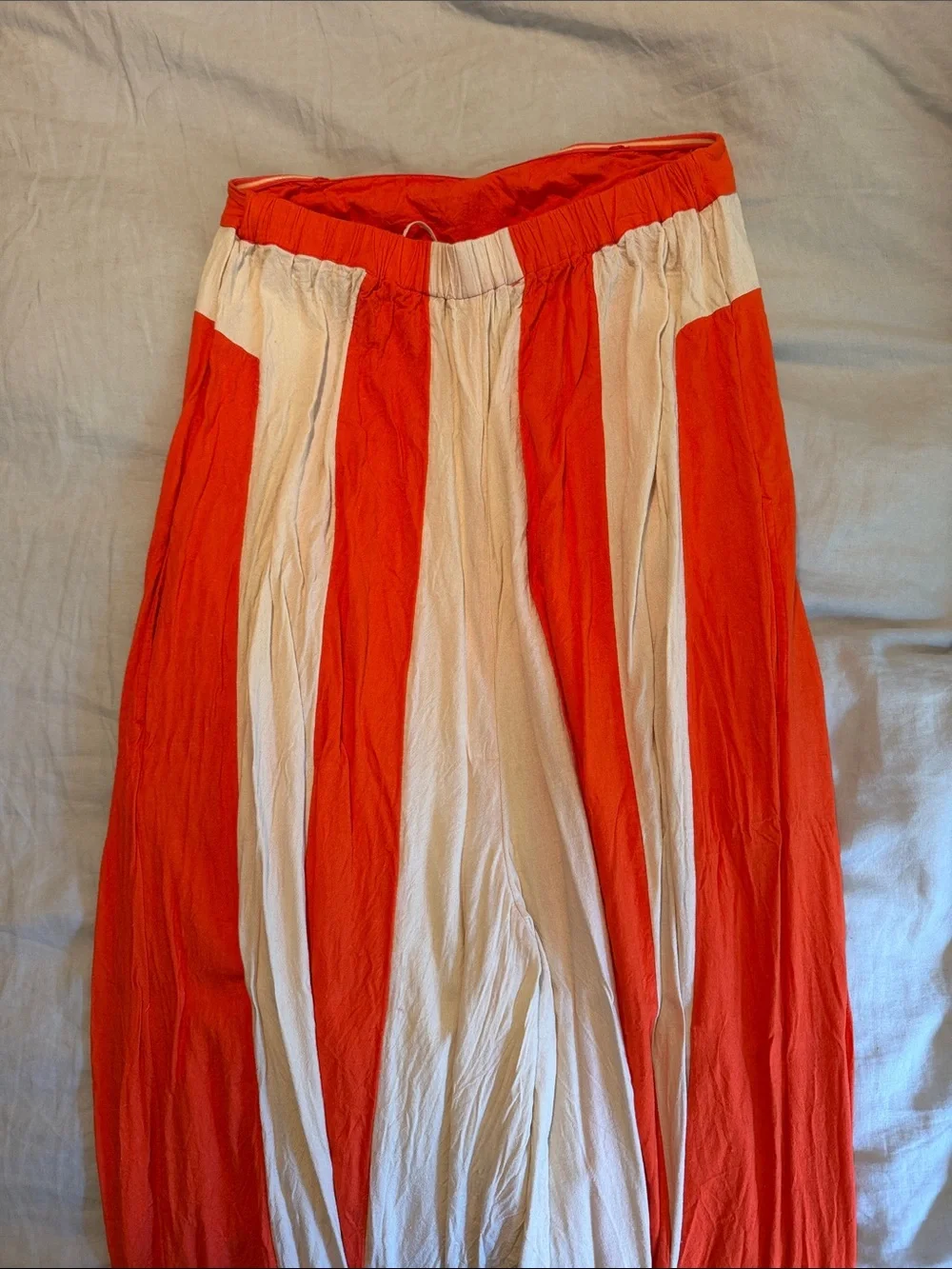 Free People Red & Cream Strapless Wide-Leg Jumpsuit - Picture 4 of 5